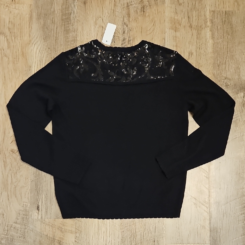 Brooks Brothers Black Sequin Lace Yoke Sweater Long Sleeve Women's Size L - Picture 5 of 5